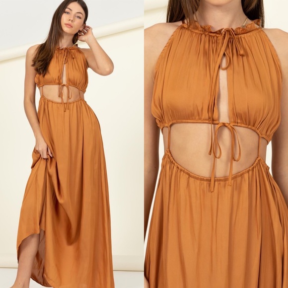 Dresses & Skirts - ✨24 HOUR SALE✨ Swept Away Camel Satin Maxi Dress